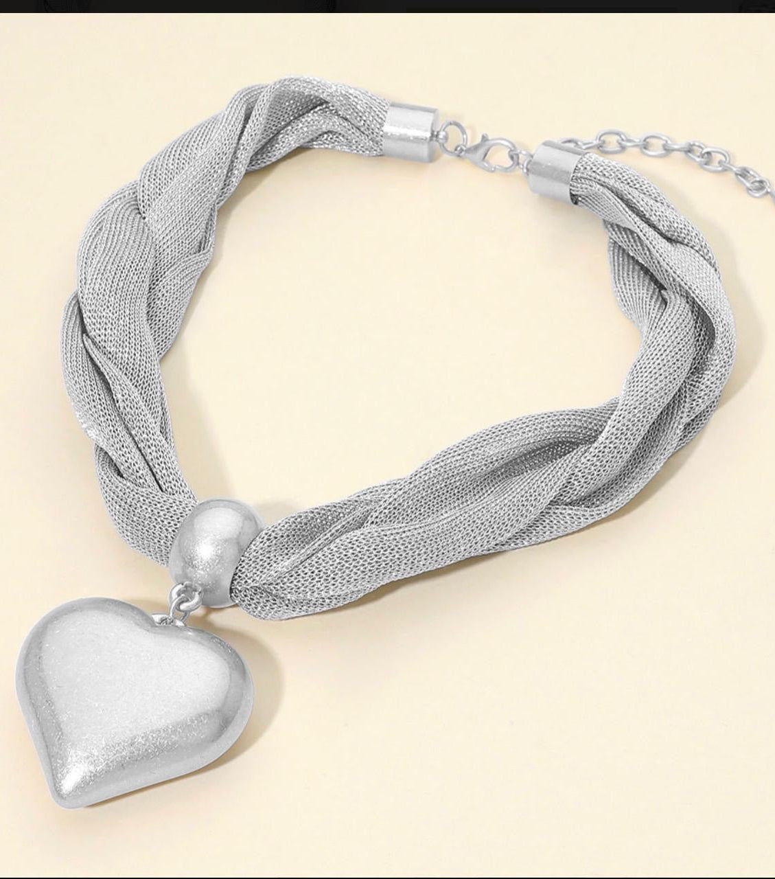 Silver Heart Mesh Statement Necklace